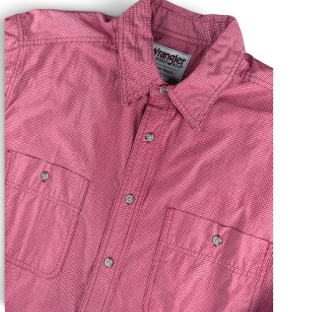 Wrangler Rugged Wear Men Red Micro Check Wrinkle Resist Shirt Large Red Workwear
